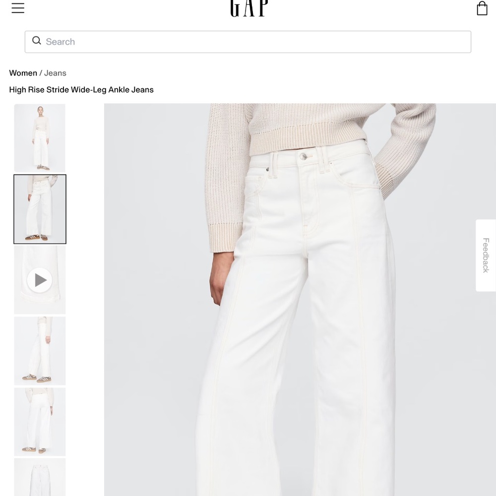 GAP High-Rise Stride Wide-Leg Ankle Jeans in White